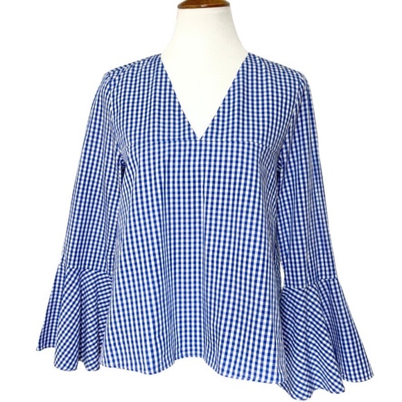 Zara Tops - Zara Gingham Check Bell Sleeve Top